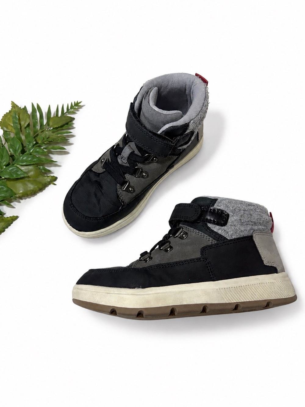 Cat & Jack Gray & Black High Top Sneakers with Hook & Loop - Boys Size 13